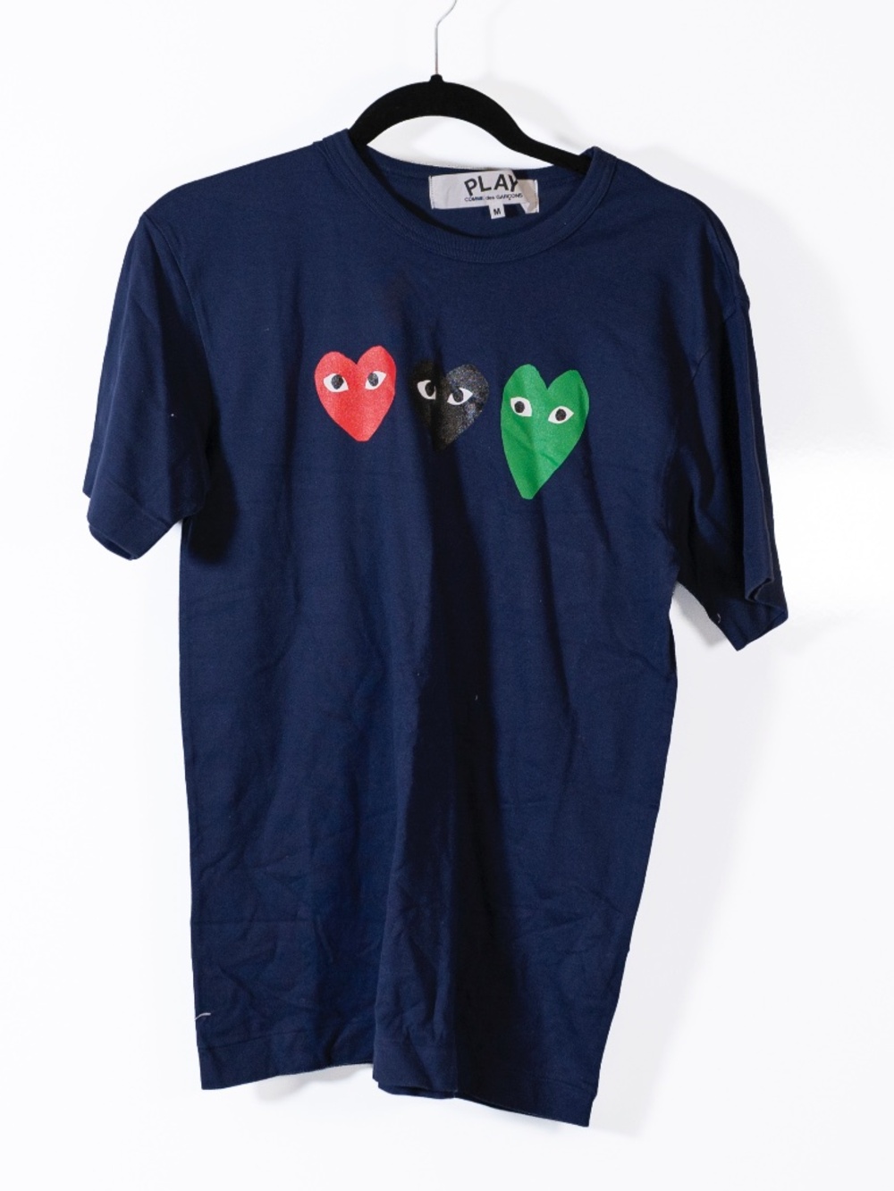 Play Comme Des Garcons Logo Graphic Print Cotton Crew Neck Tee Shirt Blue Medium